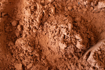 Bitter cocoa powder . Textured background. Close-up photo