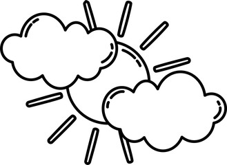 Partly cloudy weather doodle line art element. Good for learning forecast vocabulary