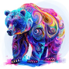 Colorful bear with swirls and abstract patterns.