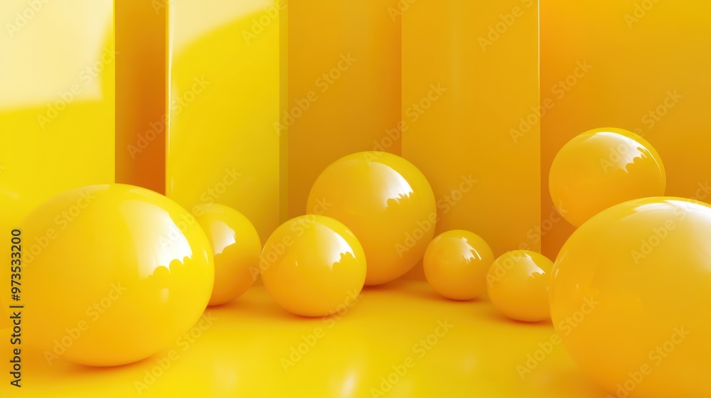 Wall mural a group of yellow spheres arranged in a corner, creating a vibrant and minimalist scene.