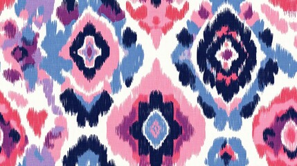 Seamless ikat pattern featuring abstract design watercolor elements damask style digital floral motifs geometric shapes ajrakh influences allover paisley African zig zag batik aesthetics and ethni