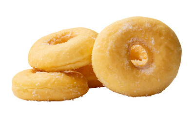 Side view of brown sugar glazed cinnamon donuts in stack isolated with clipping path in png file format