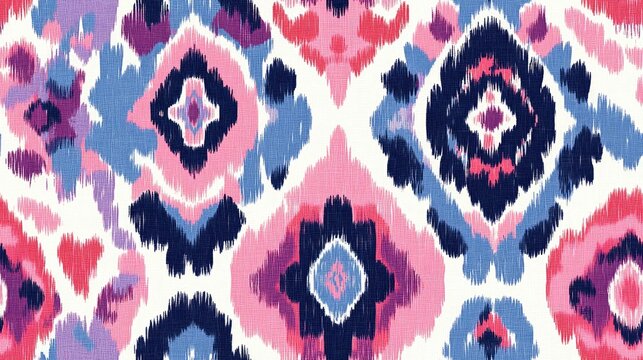Seamless ikat pattern featuring abstract design watercolor elements damask style digital floral motifs geometric shapes ajrakh influences allover paisley African zig zag batik aesthetics and ethni