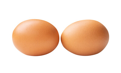 Top view set of two fresh brown chicken eggs isolated with clipping path in png file format