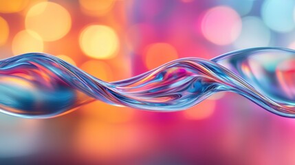 Abstract blue wave with colorful bokeh background.