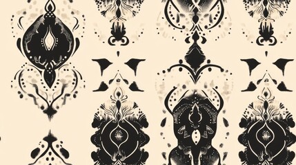 Folk Embroidery Border Design Seamless Monochrome Kaleidoscopic Wallpaper Boho Ogee Pattern Vintage Inspired Tiling in Beige Tones