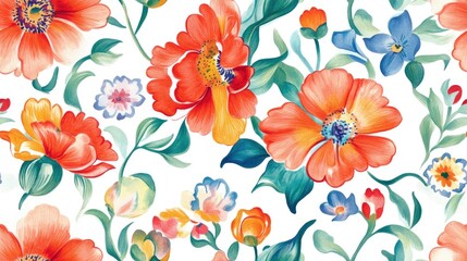 Seamless floral pattern featuring colorful ethnic ornaments and a watercolor effect Ideal for textile prints including bed linen jackets packaging and fashion concepts