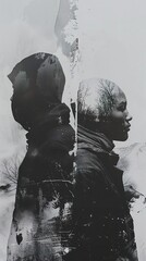 Double Exposure Portrait: Two Men, One Thought