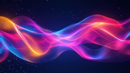 Fototapeta premium Abstract glowing waves with a dark blue background and scattered light.