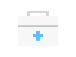 シンプルな青十字マーク救急箱アイコン：白箱