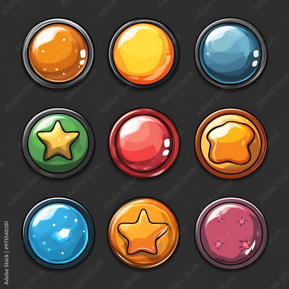 Poster cartoon game gui buttons with different styles