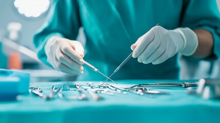 Close-up of surgical instruments being used with meticulous care, emphasizing the precision required in delicate procedures.