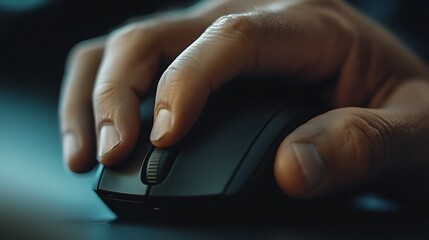Closeup of a hand using a computer mouse, technology concept