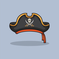 Vector illustration Skull Pirate Hat. Vector design Pirate Hat. Skull Ocean Pirate Hat Vector Cartoon design illustration and icon for website, digital and print