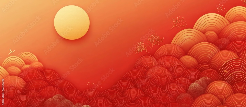 Poster colorful background with asian design red background with golden patterns