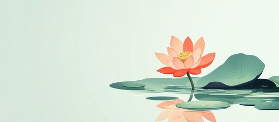 Fototapeta premium Blossoming Lotus Flower With Water And Leaves Background