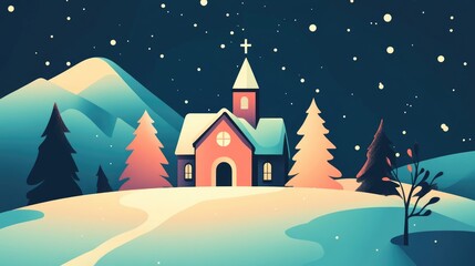 Fototapeta premium Christmas Vintage Holiday Illustration With Religious Traditions And Atmosphere