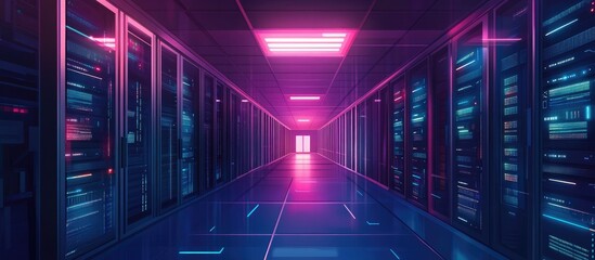 Fototapeta premium Data Center Infrastructure With Holographic Digital Effect