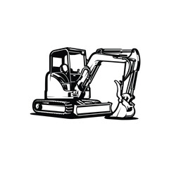 Premium Mini Compact Excavator Monochrome Silhouette Vector Isolated. Best for Construction Related Industries