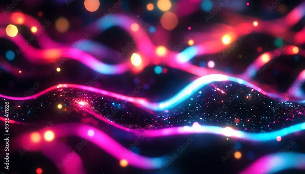 Poster abstract background with glowing neon lights and bokeh effect