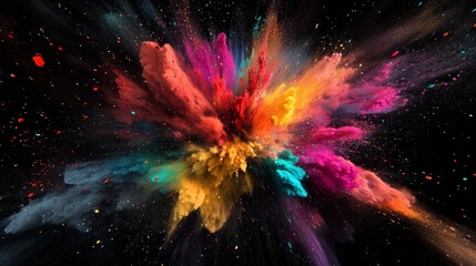 Abstract art style, color explosion, black background, dynamic effect