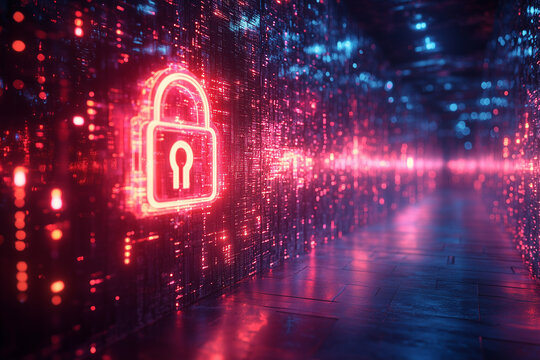 A secure HTTPS connection visualized with a padlock and encrypted data transfer, ensuring safe web browsing.