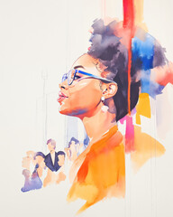 Watercolor Young Black Professional Woman