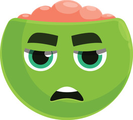 Cartoon green monster face showing disgust with open head and brain showing, for halloween or fantasy project