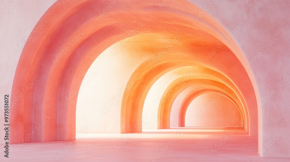 Aufkleber 3D surreal render featuring an abstract arch tunnel with a peach pastel vertical background inspired by the color of the year concept for a unique surrealistic interior