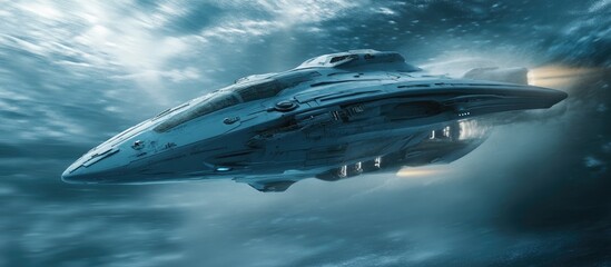 Obraz premium Underwater side view of a space fighter in motion 3D illustration