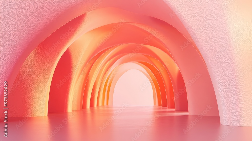 Aufkleber abstract 3d surreal render of an arch tunnel with a peach pastel vertical background featuring a con