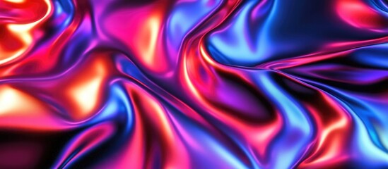Fototapeta premium Shiny chrome neon backdrop featuring a warped metallic surface Abstract surreal 3D artwork