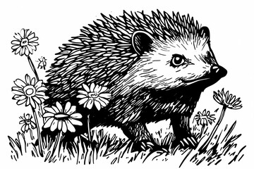 Obraz premium Cute hedgehog coloring page for kids, ideal for creative learning fun.