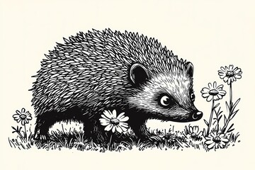 Obraz premium Cute hedgehog coloring page for kids, ideal for creative learning fun.
