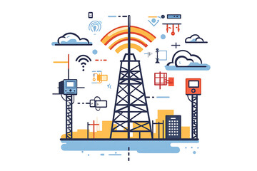 Obraz premium 5g telecommunication tower vector flat line style