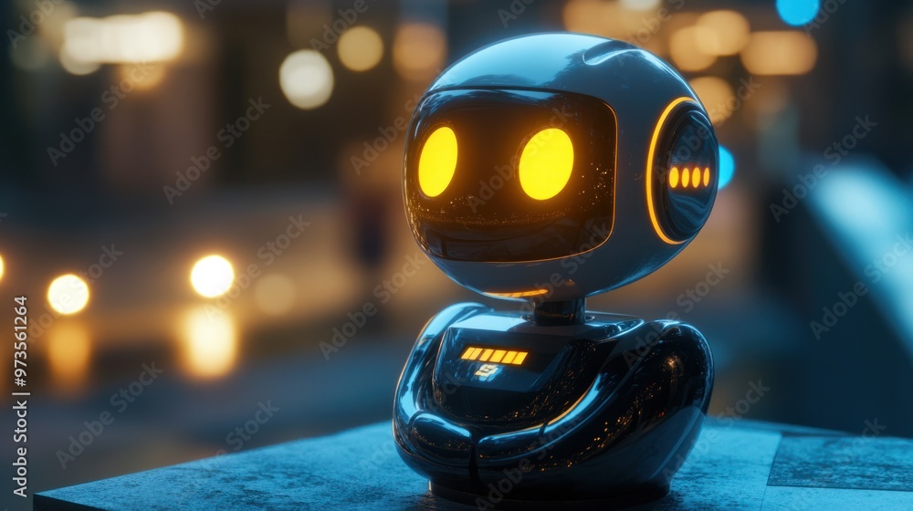Aufkleber a sleek chat robot symbol glowing on a business website, offering immediate support with clear, conc