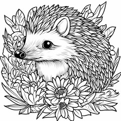 Obraz premium Cute hedgehog coloring page for kids, ideal for creative learning fun.