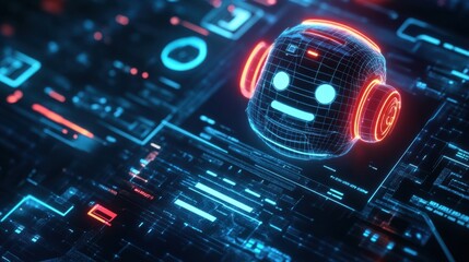 Fototapeta premium A virtual assistant chat bot symbol with futuristic digital effects, symbolizing AI communication technology