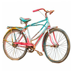 Fototapeta premium bicycle vintage colorful retro bike transportation cycling pastel wheels handlebars seat frame tires vibrant leisure fitness outdoors sports hobby hipster 