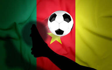 Naklejka premium Cameroon National Flag with Football. Football Isolated on Cameroon Flag Background with Kick. Soccer, Football Championship, Vector, Isolated, Background