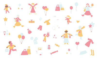 Fototapeta premium 人物とショッピングのイラストセット