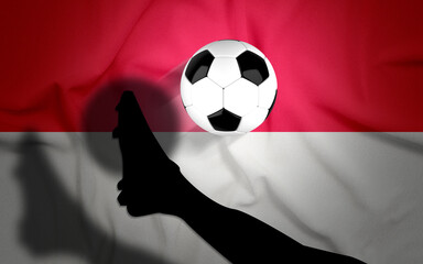 Indonesia National Flag with Football. Football Isolated on Indonesia Flag Background with Kick. Soccer, Football Championship, Vector, Isolated, Background