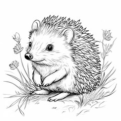 Obraz premium Cute hedgehog coloring page for kids, ideal for creative learning fun.
