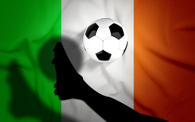 Ireland National Flag with Football. Football Isolated on Ireland Flag Background with Kick. Soccer, Football Championship, Vector, Isolated, Background