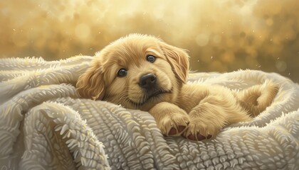 Lovely puppy nestled in a cozy fluffy blanket