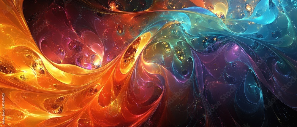 Poster vibrant abstract image created through computer generated fractal art