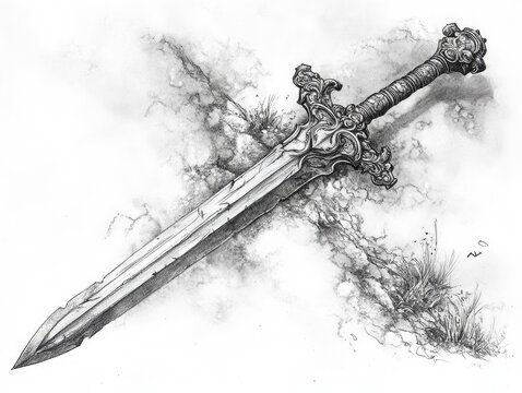 Fantasy sword illustration created with ink on paper