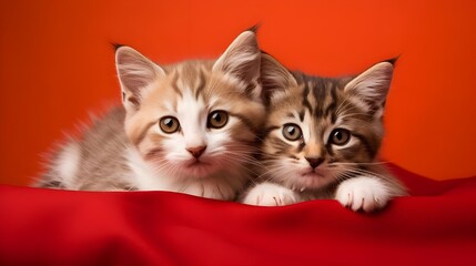 two cat on red background.