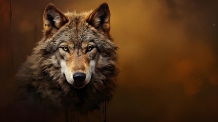 Fototapeta premium portrait of a white wolf on brown background. 