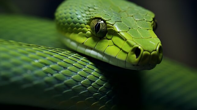 close up of a green snake